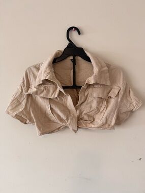 SHEIN Beige Tie-Front Crop Shirt
